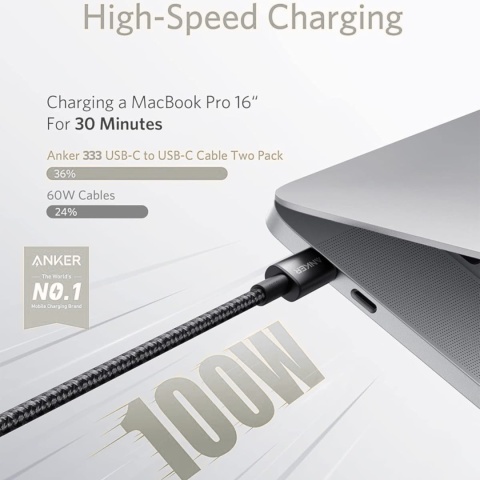 Kabel USB-C USB-C Anker 333 100W 1,8m 2szt szybkie ładowanie