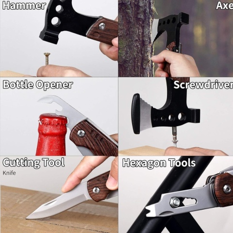 Multitool siekiera 8w1 survival kemping EDC z pokrowcem prezent