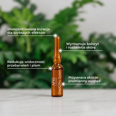 APIS Depiq Pro System - ampułka na przebarwienia z α-Arbutyną 1% i kompleksem rozjaśniającym 2% 3ml - właściwości