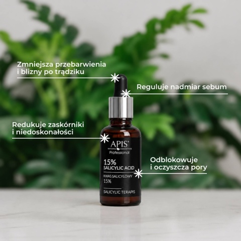 APIS Kwas salicylowy 15% - peeling oczyszczający na trądzik i zaskórniki 30 ml - właściwości