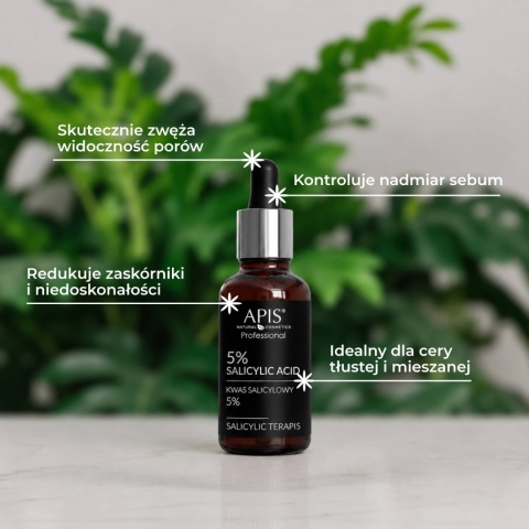 APIS Kwas salicylowy 5% - peeling oczyszczający na zaskórniki i rozszerzone pory 30 ml - właściwości